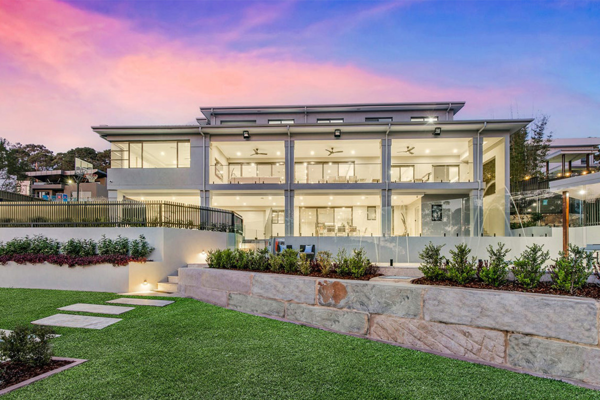 Contemporary luxury home at dusk